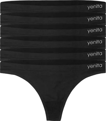 Produktbild von Yenita® Seamless Basic String Unterwäsche, schwarz, L/XL, 6 Stück, Mikrofaser (92% Polyamid, 8% Elasthan) – Hautfreundlich, atmungsaktiv und formstabil, mit optimalem Tragekomfort für Sportlerinnen