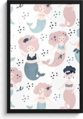 Produktbild von MuchoWow® MuchoWow® Gerahmtes Poster Meerjungfrau - Schnittmuster - Kinder - Mädchen - Baby 40x60 cm - Poster mit zchwarzem Bilderrahmen - Papierdruck - Wandbilder