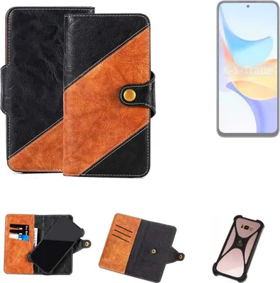 Produktbild von K-S-Trade Handyhülle Schutzhülle Bookstyle Case Wallet-Case kompatibel mit Honor Play 50 Plus Handy Cover Bumper Klapphülle schwarz hellbraun 1x