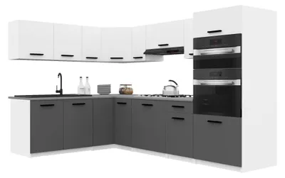 Immagine prodotto di Belini - Angolo cottura moderno ITALIA 8 - Mobili da cucina 420 cm bianco-grigio opaco - Cucina componibile con pensili, mobili base e piani di lavoro