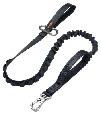 Image de Laisse de traction tactique pour chien, en nylon noir, réglable, avec 2 poignées