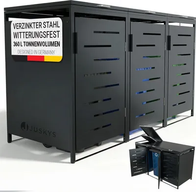 Produktbild von Juskys Mülltonnenbox Arel 3er - Metall Gartenbox - Anthrazit