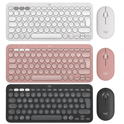 Zdjęcie produktu dla Logitech 920-012205, Bezprzewodowy, RF Wireless + Bluetooth, Przełącznik nożycowy, QWERTZ, Różowy, Dołączona myszka