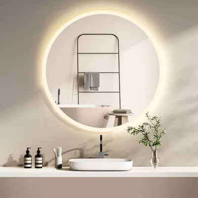 Image de HOKO miroir mural LED rond 60 cm horloge anti-buée design moderne interrupteur tactile & blanc chaud/blanc froid