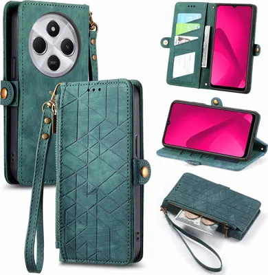 Produktbild von Für Xiaomi Redmi 14C 4G Kunstleder Zipper Wallet Tasche mit Schlaufe Schutz Hülle Case Cover Grün