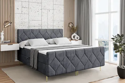 Produktbild von ALTDECOR Boxspringbett mit Gold Füßen, Matratze und Lattenrost, Topper, Fußteil, Polsterbett mit Bettkasten, Bett mit Stauraum H4-Matratze, Doppelbett - CATOR-FZ-Z - 140x200 - Dunkelgrau Casablanca