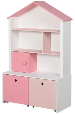 Produktbild von HOMCOM Kinderregal mit Rollen Standregal Bücherregal Dekoregal mit 4 Fächer Rosa