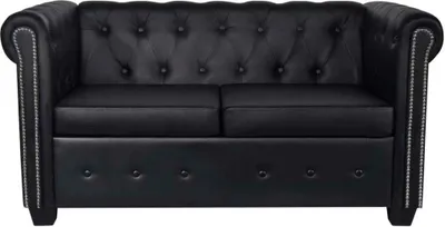 Produktbild von vidaXL 2-osobowa sofa Chesterfield ze sztucznej skóry, czarna