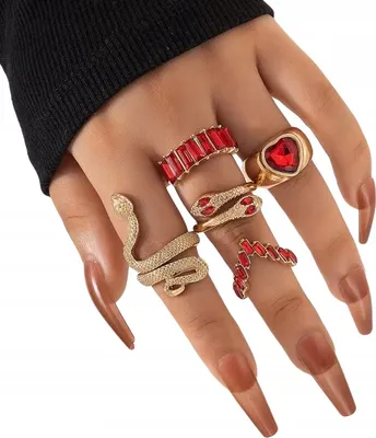 Immagine prodotto di Oro RETRO PUNK VINTAGE ANELLO SET 5 ANELLI Serpenti Rosso