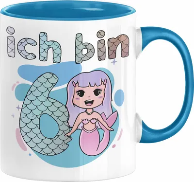 Produktbild von 6. Geburtstag Mädchen Geschenk Meerjungfrau Geschenk Tasse für Mädchen Nymphe Nixe Becher Grafik (Blau)