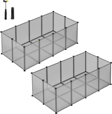 Obrázek produktu pro SONGMICS Sada 2 klecí pro malá zvířata, venkovní výběh se základními deskami, 125 x 63 x 42 cm, šedá barva