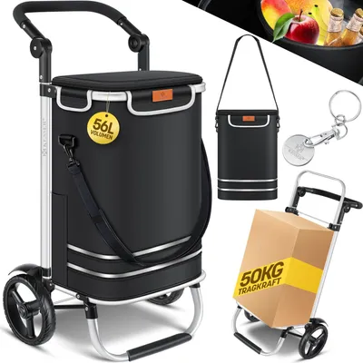 Produktbild von KESSER® Einkaufstrolley klappbar mit 56L Kapazität und belastbar bis 50kg | 3in1 Trolley Sackkarre & Umhängetasche | Faltbarer Einkaufswagen inkl. Kühlfach & Einkaufschip | Treppensteiger