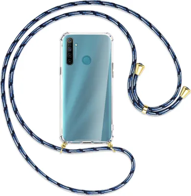 Produktbild von Handykette Backcover-Schutzhülle mit Band (Metall goldfarben) für Realme 5 / 5i - Blautöne