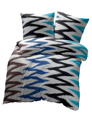 Produktbild von Seersucker Bettwäsche 155x220 cm - bügelfreies Set mit Kissen - Microfaser Satin 00 - Reißverschluss - Kariert - Blau