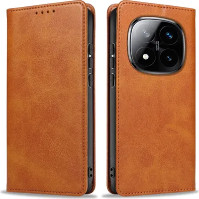 Produktbild von Handyhülle für Xiaomi Redmi Note 14 Pro 5G Kunstleder Flip Cover Hülle Handytasche Case Kartenfach Farbe: Hellbraun