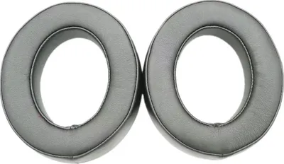 Two black ear pads for headphones are shown against a white background.
