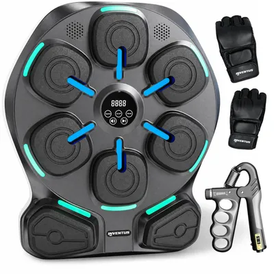 Productafbeelding van Inventus Boxing Machine Gladiator Reflex, wandmontage bokstrainer met LED targets, Bluetooth muziek, USB oplaadbaar, incl. bokshandschoenen en grip trainer