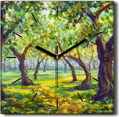 Produktbild von Coloray Hodiny Unikátní 30x30 cm  Tiché hodiny Pro obývací pokoj a kuchyň Nástěnné hodiny Plátno Černé ručičky hodin - Lesní povaha