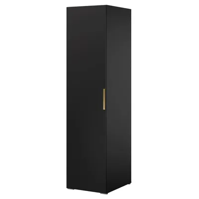 Kleiderschrank, Drehtürenschrank Schwarz mit Ablageflächen und Kleiderstangen Breite 50 cm