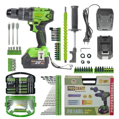 Immagine prodotto di Procraft SPA18BL Trapano a batteria senza spazzole con set di punte DBS-101