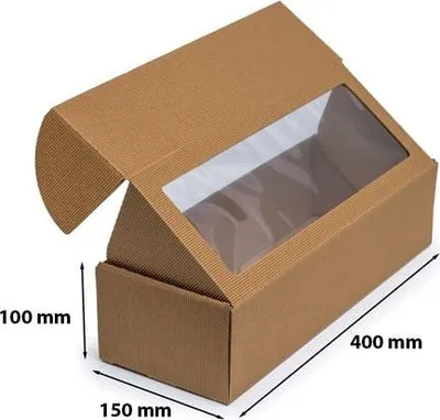Zdjęcie produktu dla Pudełko Ozdobne Prezentowe Kartonik Z Okienkiem EKO karbowane 400x150x100mm F427