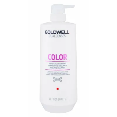 A white bottle of Goldwell Dualsenses Color Brilliance Shampoo with a pump dispenser.