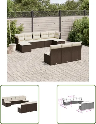 Produktbild von The Living Store 10-tlg. Garten-Sofagarnitur mit Kissen Braun Poly Rattan