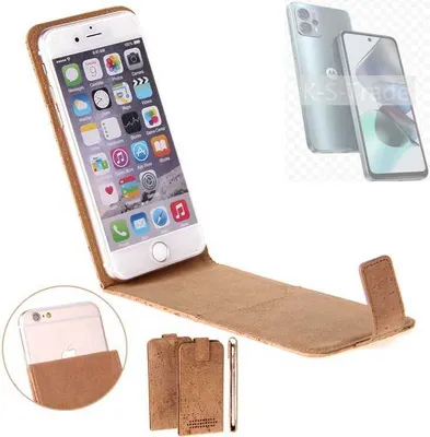 Produktbild von K-S-Trade Handyhülle kompatibel mit Motorola Moto G23 Kork Hülle Flipstyle Case Schutzhülle Kork Case Hülle Flip cover Klapphülle Klapp, braun 1x