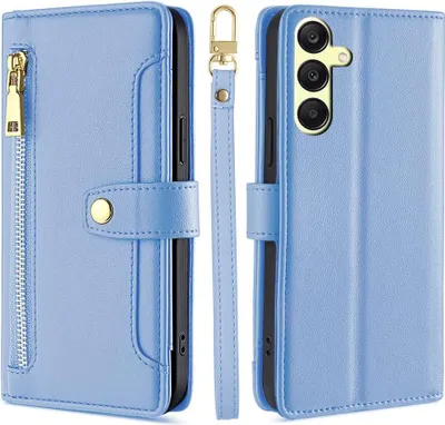 Produktbild von Handykette Samsung Hülle mit Band Handyhülle Kartenfächer Kunstleder Umhängetasche Galaxy A25 Hellblau