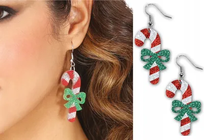 Produktbild von Weihnachts-Zuckerstangen-Ohrhänger mit Schleife, 2 Stück.