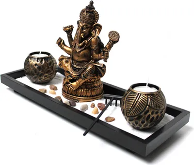 Produktbild von Zen - Garten mit Ganesha Figur Teelichter Sand Stein Nr: YH071