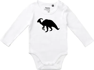 Produktbild von Huuraa Baby Body Parasaurolophus Dinosaurier 68 White  Baumwolle Fairtrade Langarmbody Geschenkidee