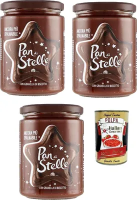 Produktbild von 3x Pan di Stelle Crema Spalmabile Haselnuss Streichfähige Creme Sahne mit Kekskörnern 580g ohne Palmöl + Italian Gourmet polpa 400g