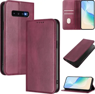 Image de Étui pour Samsung Galaxy S10+, étui en cuir vintage avec protection RFID, fentes pour cartes, support Rouge