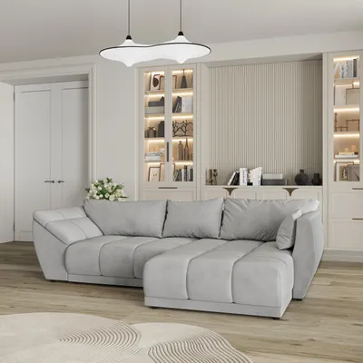 Produktbild von Masseno Ecksofa ORENTI R-S mit Schlaffunktion L-Form, Sofa mit Bettkasten, Wohnzimmersofa, Couch, Soffa, Bettsofa, Couchgarnitur- Hellgrau, MATT VELVET 83