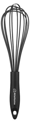 Image de Fouet en silicone – Fouet de cuisine résistant à la chaleur, idéal pour cuisiner, mélanger, fouetter et remuer – 25,4 cm – Noir