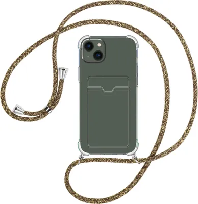 Produktbild von Handykette Backcover-Schutzhülle mit Band (Metall silberfarben) für Apple iPhone 15 Plus - braun+beige
