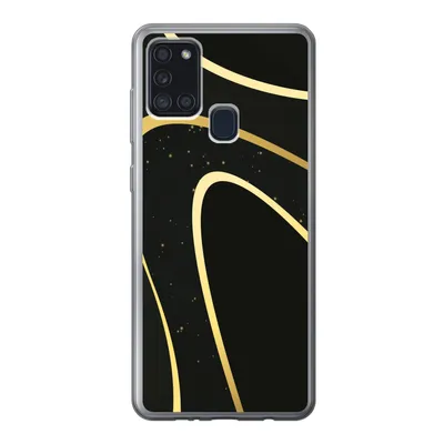 Produktbild von MuchoWow® Handyhülle Schutzhülle Hülle für Samsung Galaxy A21s Goldene Wellen auf schwarzem Hintergrund Silikon Softcase Handy Hülle - Hartschale