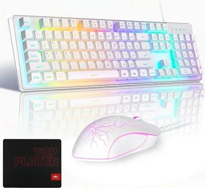 Produktbild von Gaming Tastatur Maus Set,104 Tasten,3200 DPI,Metall-Panel,Beleuchtung Tastatur- und Maus-Set Ergonomisch, Anti-Ghosting, 6-Tasten-Maus