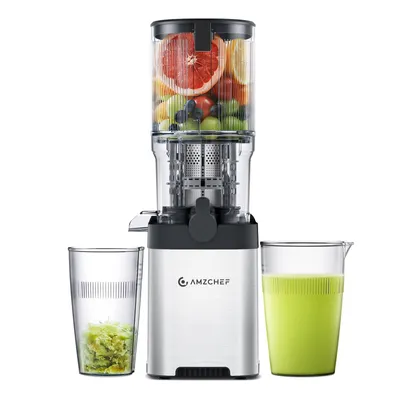 Produktbild von AMZCHEF Entsafter Slow Juicer mit 126MM Breite und Größere Einfüllöffnung, Entsafter für Ganze Gemüse und Obst, Leicht zu Reinigen, Silber