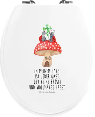 Produktbild von Mr. & Mrs. Panda Toilettendeckel Marienkäfer Fliegenpilz - Weiß - Geschenk, Fleigenpilzhaus, WC Deckel, Klo-Deckel, Sitz, Zuhause, Gute Laune, Wohnung, Haus, Brille, klo