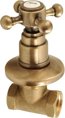 A close-up studio shot of a single bronze faucet valve on a white background.