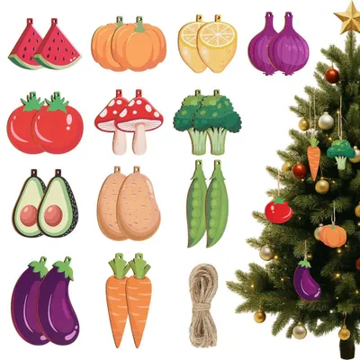 Holz-Weihnachtsanhänger, 24 Stück, 12 Designs, Fruchtmotive