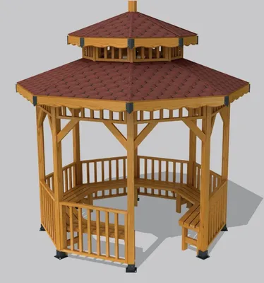 Produktbild von Casa Padrino Pavillon mit Sitzbänken Naturfarben / Braun 300 x 300 x H. 375 cm - Garten & Park Möbel