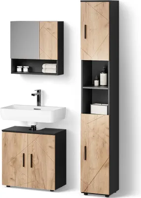Produktbild von Badmöbel-Set Livinity Ronco Goldkraft Eiche/Anthrazit 3 Teile, mit Hochschrank, Model 52658