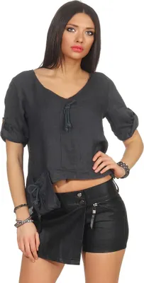 Produktbild von 296 Damen Leinenshirt locker Freizeitshirt 100% Leinen Tshirt Uni elegant Bluse Oberteil Graphit XL