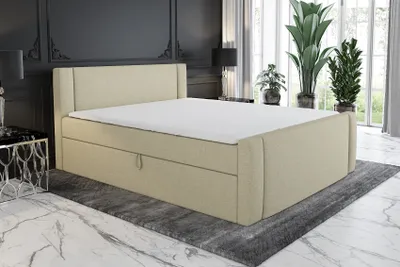 Produktbild von Boxspringbett SKULI 140 x 200 mit 2 Bettkästen, Bonell-Matratze und Topper. Farbe: Beige