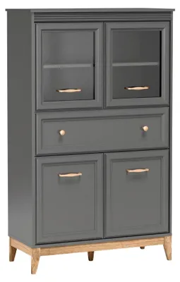 Produktbild von Highboard Vitrine - 92 x 151 cm - Diamantgrau - Soft-Close - Glasschrank mit Schublade - Roségold Griffe - TERRA