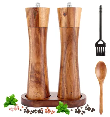 Gewürzmühlen-Set aus Holz, 21 cm, Keramikmahlwerk, 2er-Set
