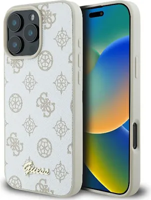 Produktbild von Fall Guess Pfingstrose Skript Logo Magsafe Na Iphone 16 Pro - Białe